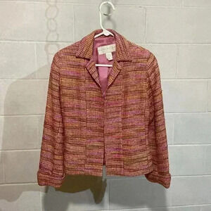 VTG‎ Doncaster DD Women's Open Front Silk Blend Tweed Blazer Jacket 2 Pink